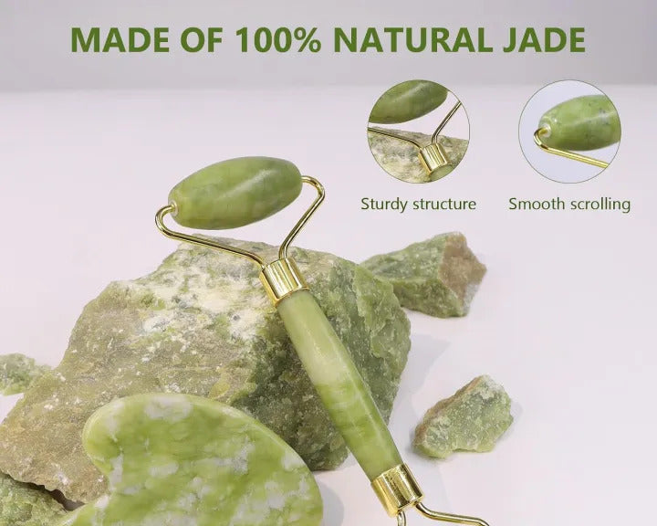 Gua Sha Set and Jade Roller, Jade Gua Sha & Face Rollers for Women