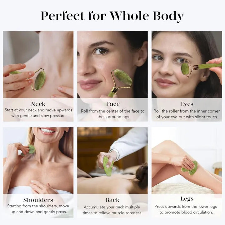 Gua Sha Set and Jade Roller, Jade Gua Sha & Face Rollers for Women